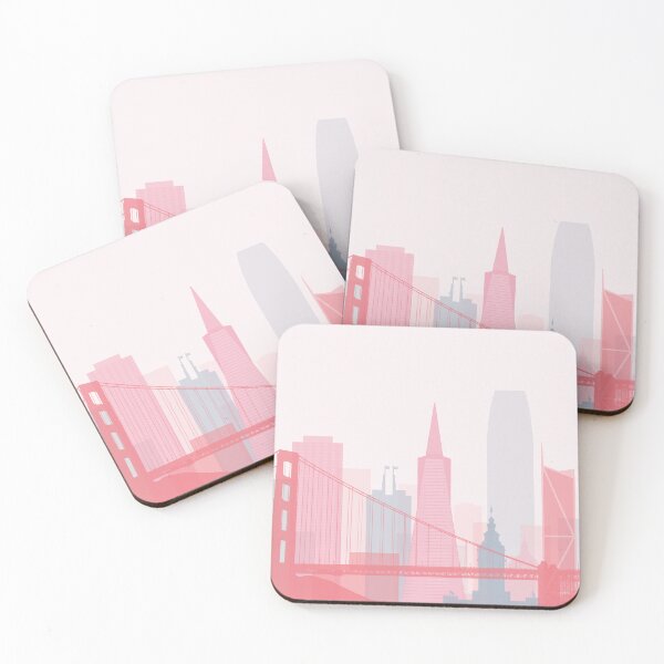 Item preview, Pink and Blue Minimalist San Francisco Skyline Print designed and sold by ALAlNA.