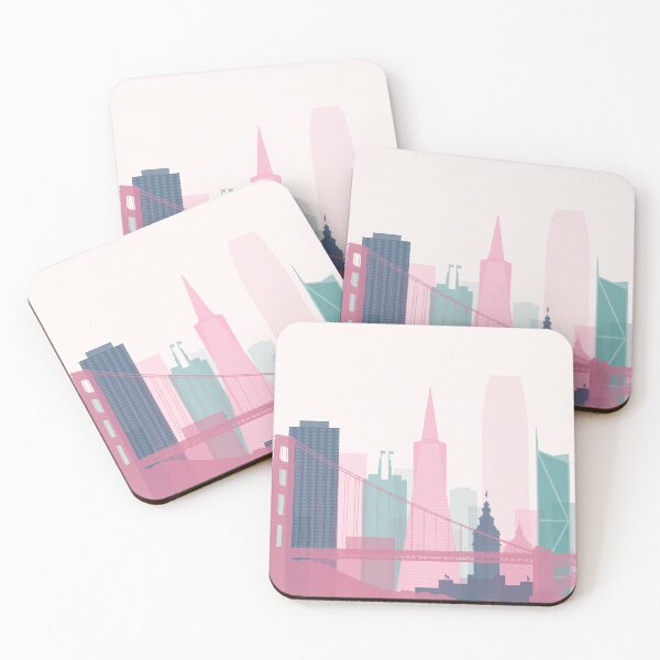 Item preview, Pink, Navy and Teal Minimalist San Francisco Skyline Print designed and sold by ALAlNA.