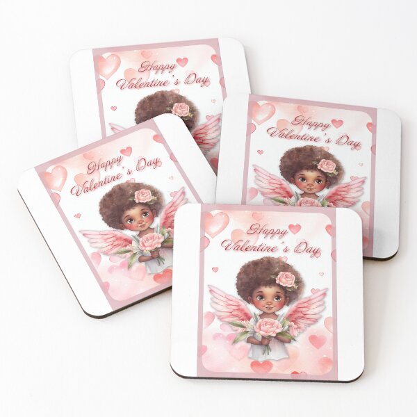 Item preview, African American Valentine card with baby angel Cupid with wings St Valentine's Day postcard Watercolor  designed and sold by Createya.