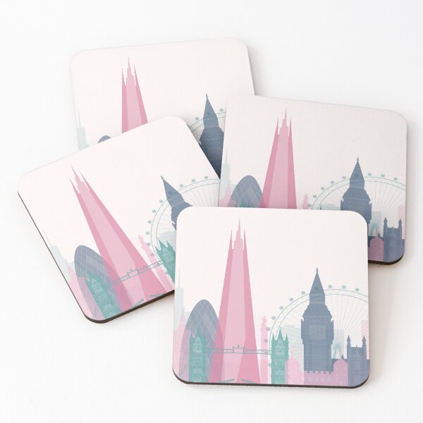 Item preview, Pink, Navy and Teal Minimalist London Skyline Print designed and sold by ALAlNA.