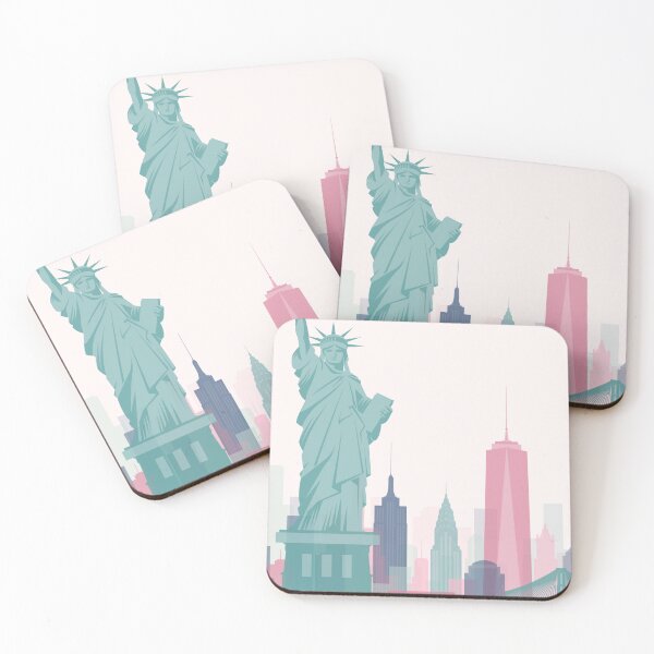 Item preview, Pink, Navy and Teal Minimalist New York Skyline Print designed and sold by ALAlNA.