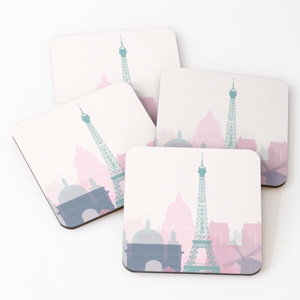 Item preview, Pink, Navy and Teal Minimalist Paris Skyline Print designed and sold by ALAlNA.