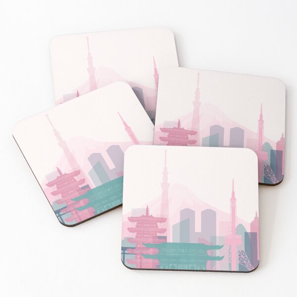 Item preview, Pink, Navy and Teal Minimalist Tokyo Skyline Print designed and sold by ALAlNA.