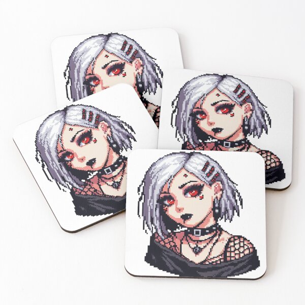 Item preview, Goth girl with white hair and red eyes, pixelart designed and sold by Luvrr Pixels.