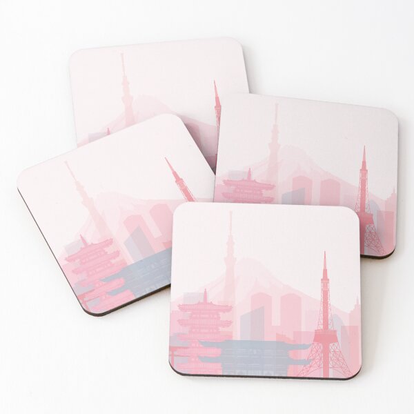 Item preview, Pink and Blue Minimalist Tokyo Skyline Print designed and sold by ALAlNA.