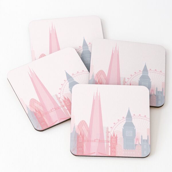 Item preview, Pink and Blue Minimalist London Skyline Print designed and sold by ALAlNA.