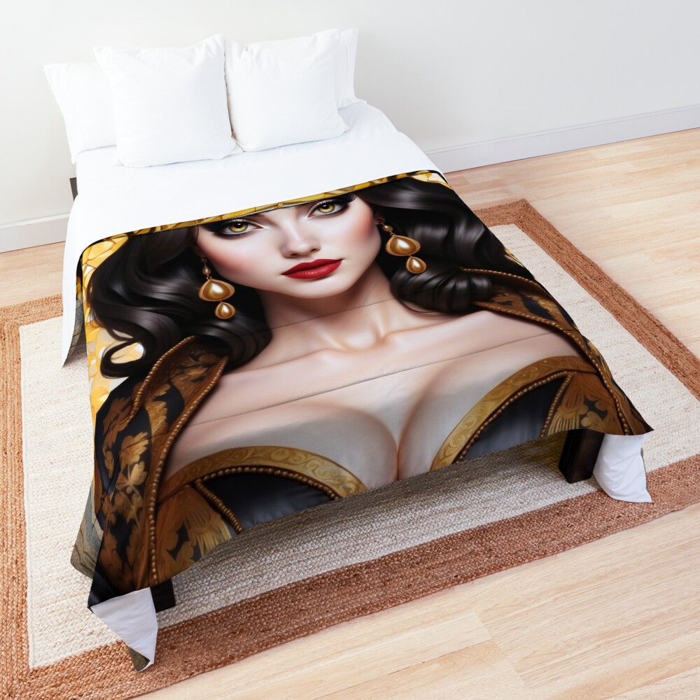 The Raven Beauty Carlotta Graves Beautiful AI Concept Art Portrait by Xzendor7 Decorative Comforter Art Print