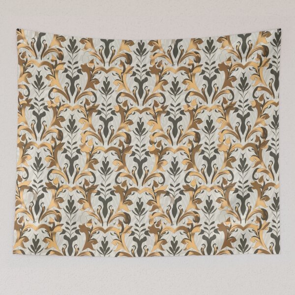 Artikelvorschau, Damast - Goldene und schwarze Zusammenfassung; Blumenmuster. Dekorative Arabeske entworfen und verkauft von PatternInArt.