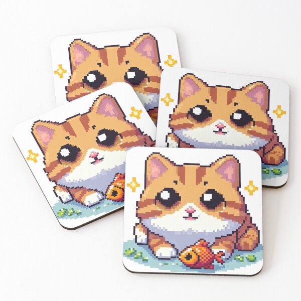 Item preview, Gato naranja con pez pixelart designed and sold by Luvrr Pixels.