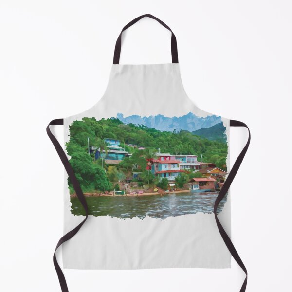 Item preview, Colorful houses on a hill overlooking a lagoon in watercolor designed and sold by Intermundium.