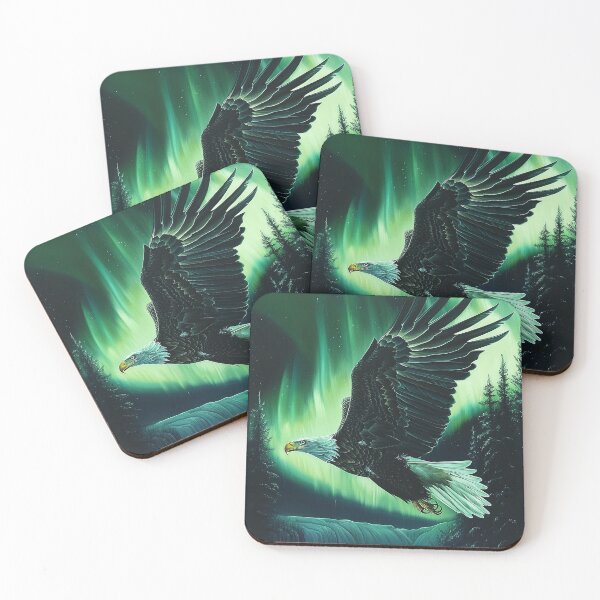 Item preview, American Bald eagle flying over North Dakota The Northern Lights designed and sold by lureguru.
