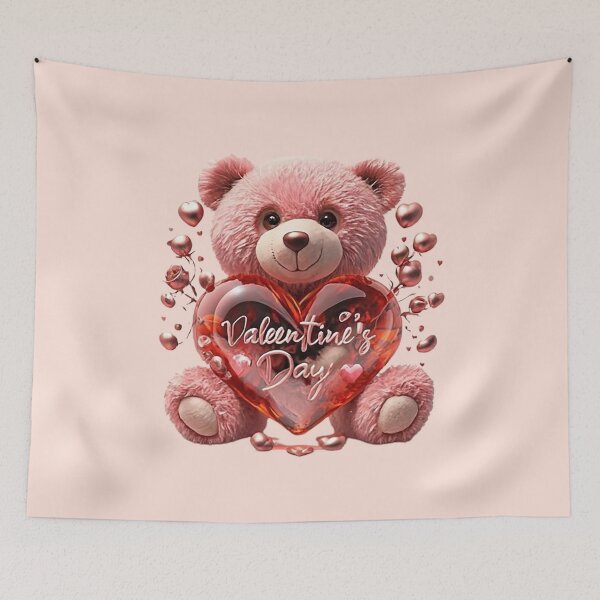 Aperçu de l'œuvre Un gros ours en peluche rose, tenant un coeur rouge 3D créée et vendue par Designer667.