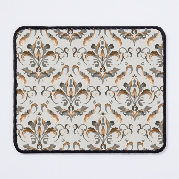 Aperçu de l'œuvre Damassé - Abstrait doré et gris ; Arabesque décorative à motif floral créée et vendue par PatternInArt.