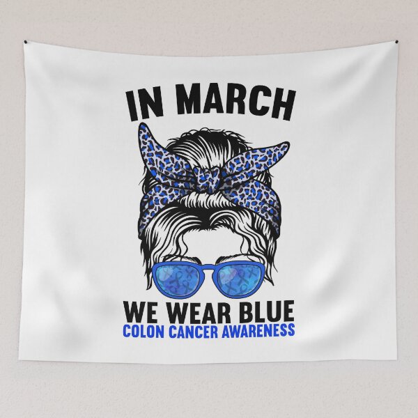 Item preview, In March We Wear Blue For Colon Cancer Awareness Messy Bun designed and sold by MobyStickers.