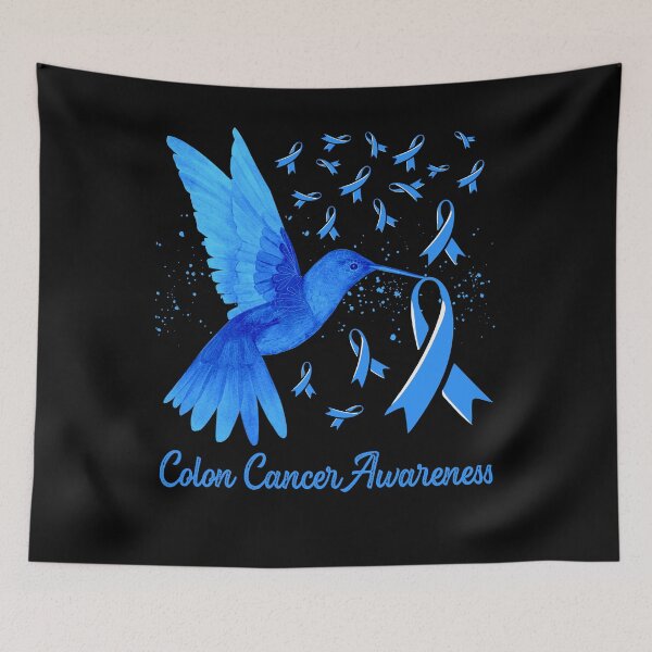 Item preview, Hummingbird Blue Colon Cancer Awareness Ribbon Men Women designed and sold by MobyStickers.
