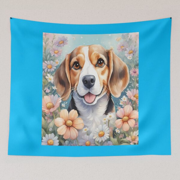 Item preview, Colorful Flowers Background Cute Beagle Dog Art  designed and sold by fantasticdesign.
