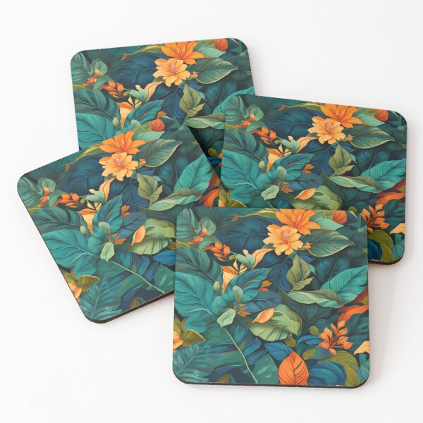 Item preview, Leaf - Green , Orange and Blue Leaves Forest Pattern ; Nature Pattern designed and sold by PatternInArt.