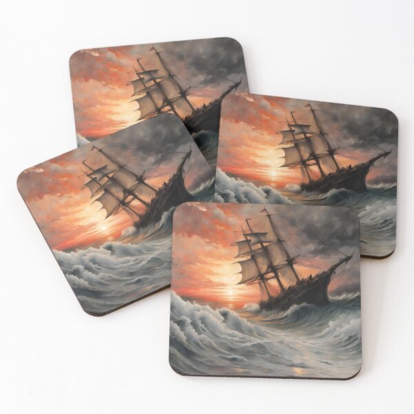 Item preview, Ship Sailing on High Waves at Sunset designed and sold by Bright-Moonrise.