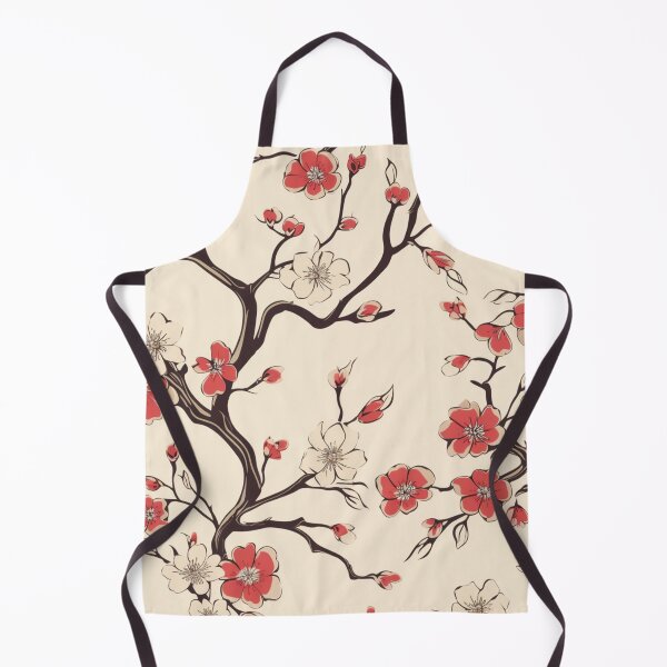 Item preview, Red Beige Oriental Cherry Blossoms on Beige and Chinese Wedding Double Happiness | Japanese Sakura designed and sold by GrinGalore.