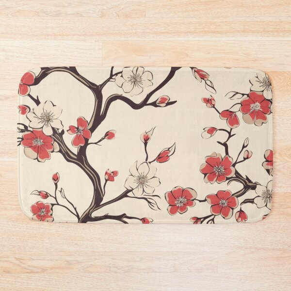 Item preview, Red Beige Oriental Cherry Blossoms on Beige and Chinese Wedding Double Happiness | Japanese Sakura designed and sold by GrinGalore.