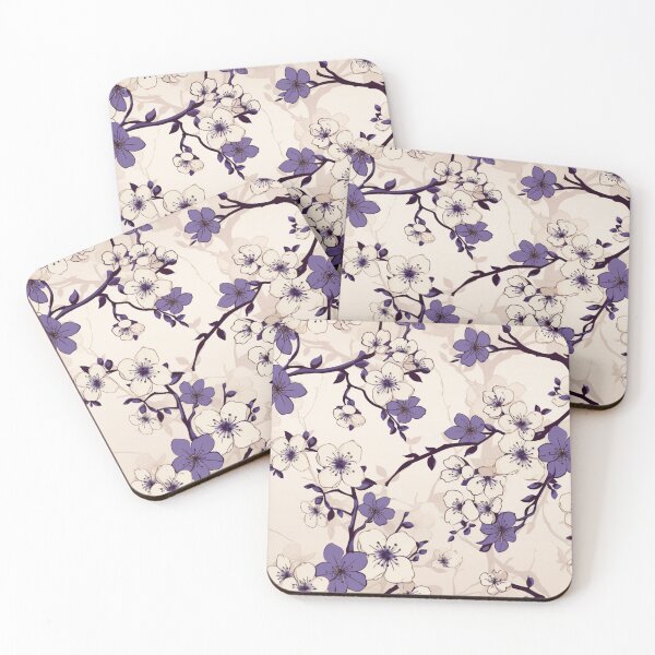 Item preview, Violet and Beige Oriental Cherry Blossoms on Beige and Chinese Wedding Double Happiness | Japanese Sakura designed and sold by GrinGalore.
