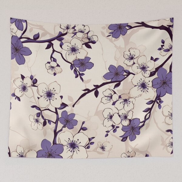 Item preview, Violet and Beige Oriental Cherry Blossoms on Beige and Chinese Wedding Double Happiness | Japanese Sakura designed and sold by GrinGalore.