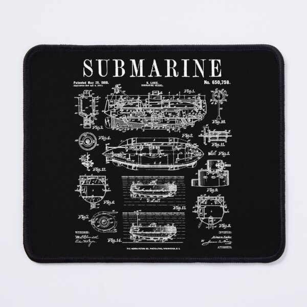 Item preview, Submarine Underwater Nautical Vessel Vintage Patent Print designed and sold by GrandeDuc.