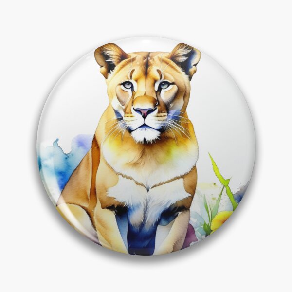 Item preview, Mountain Lion and Flowers Portrait in Watercolor designed and sold by HippieFarms11.