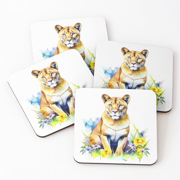 Item preview, Mountain Lion and Flowers Portrait in Watercolor designed and sold by HippieFarms11.
