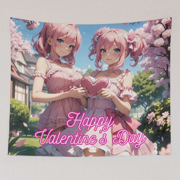 Item preview, Sweet Anime Girl Couple wishing "Happy Valentine's Day" - 1 designed and sold by StellaArtz.