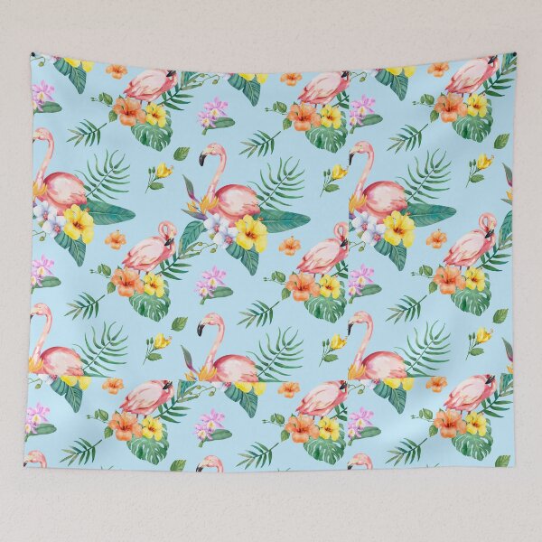 Item preview, Hand drawn flamingo bird with tropical flowers pattern designed and sold by Suzana Djordjevic.