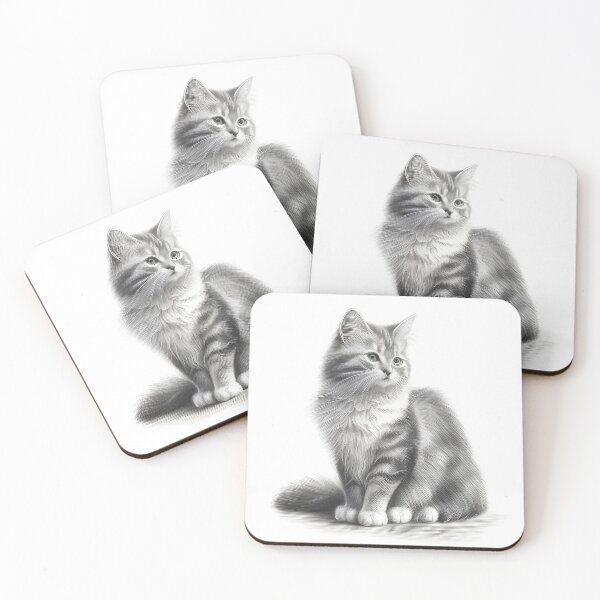 Item preview, Black and white cat pencil drawing designed and sold by Pencil-Art.