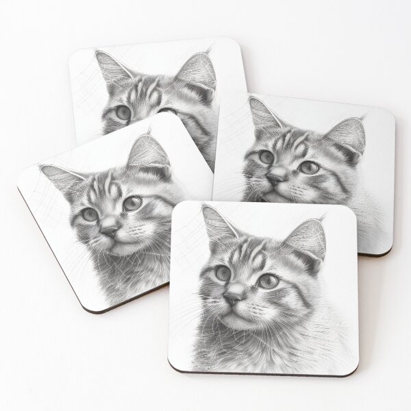 Item preview, Black and white cat pencil drawing designed and sold by Pencil-Art.