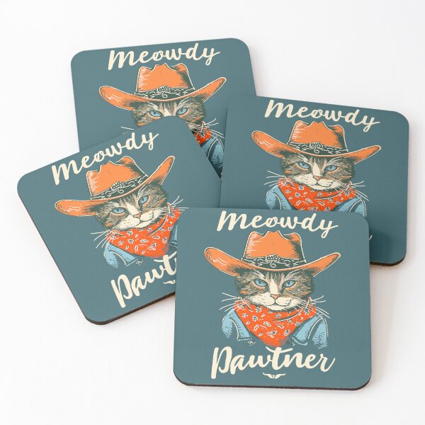 Item preview, Meowdy Pawtner - Cat in a Cowboy Hat Illustration, Retro Vintage designed and sold by PrintShangri-La.
