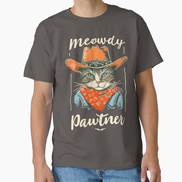 Aperçu de l'œuvre Meowdy Pawtner - Chat dans une illustration de chapeau de cowboy, Rétro vintage créée et vendue par PrintShangri-La.