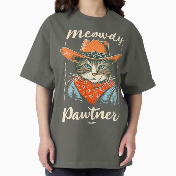 Item preview, Meowdy Pawtner - Cat in a Cowboy Hat Illustration, Retro Vintage designed and sold by PrintShangri-La.
