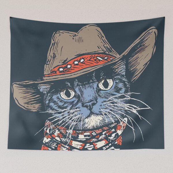 Item preview, Meowdy Pawtner - Cat in a Cowboy Hat Illustration, Retro Vintage designed and sold by PrintShangri-La.