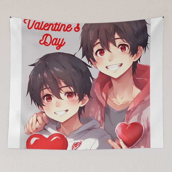Item preview, Cute Anime Boy Couple wishing "Happy Valentine's Day" - 1 designed and sold by StellaArtz.
