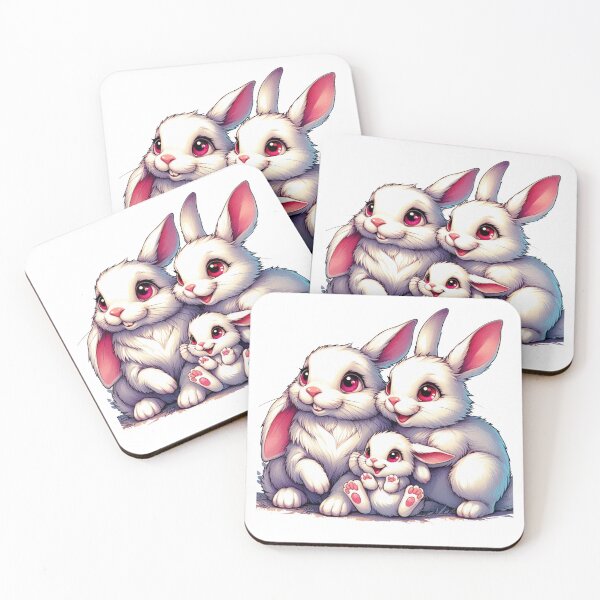 Item preview, In a delightful scene, the white rabbit family is joyfully playing, their red eyes gleaming with adorable smiles..  Watercolor designed and sold by PaintMeWorld.