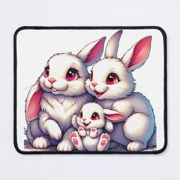Item preview, In a delightful scene, the white rabbit family is joyfully playing, their red eyes gleaming with adorable smiles.. Watercolor designed and sold by PaintMeWorld.