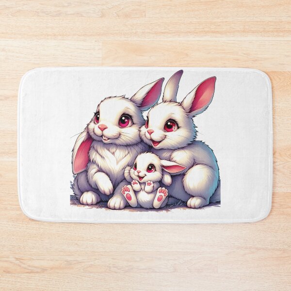 Item preview, In a delightful scene, the white rabbit family is joyfully playing, their red eyes gleaming with adorable smiles..  Watercolor designed and sold by PaintMeWorld.