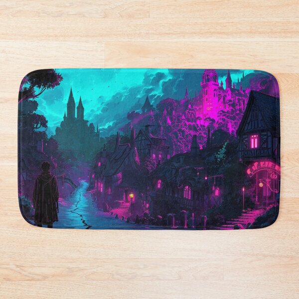 Item preview, Neon Glowing Medieval Wizard & Castle Fantasy Print  designed and sold by Purrfectanime.