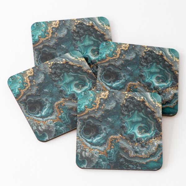 Item preview, Liquid Pour - Teal, gold, black and silver - Distorted Mirror designed and sold by shakespeare1212.