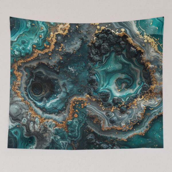 Item preview, Liquid Pour - Teal, gold, black and silver - Distorted Mirror designed and sold by shakespeare1212.
