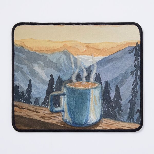 Item preview, Mountains and Coffee Watercolor designed and sold by Cornflowersart.