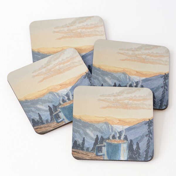 Item preview, Mountains and Coffee Watercolor  designed and sold by Cornflowersart.
