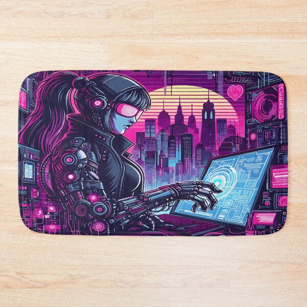 Item preview, Anime Hacker Girl Futuristic Desk Mat, Bath Mat, Aesthetic designed and sold by KitonicTees.
