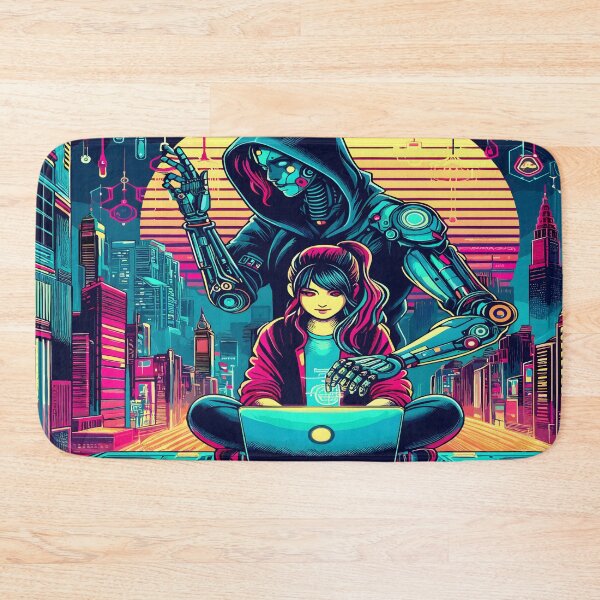 Item preview, Anime Girl Futuristic Hacker Aesthetic Desk Mat designed and sold by KitonicTees.