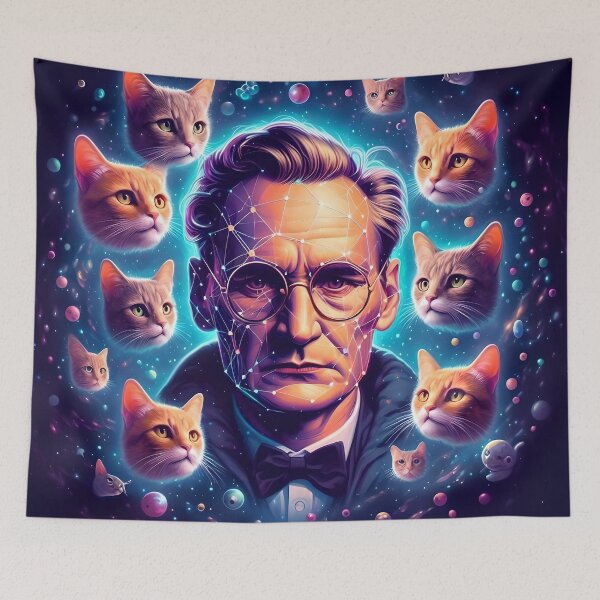 Item preview, Erwin Schrodinger entangled in cats designed and sold by AI-ArtOfScience.