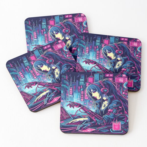 Item preview, Anime Hacker Girl Aesthetic Desk Mat  designed and sold by KitonicTees.